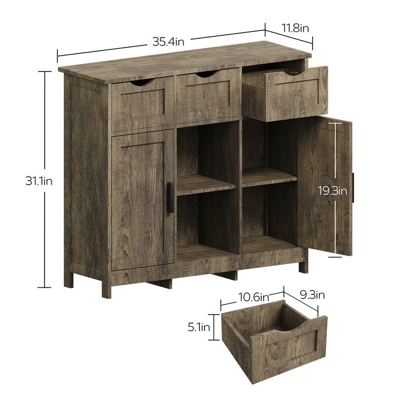 Multifunctional Storage Cabinet with 3 Drawers, 2 Doors, and Shelves, Ideal for Home Decor and Organization