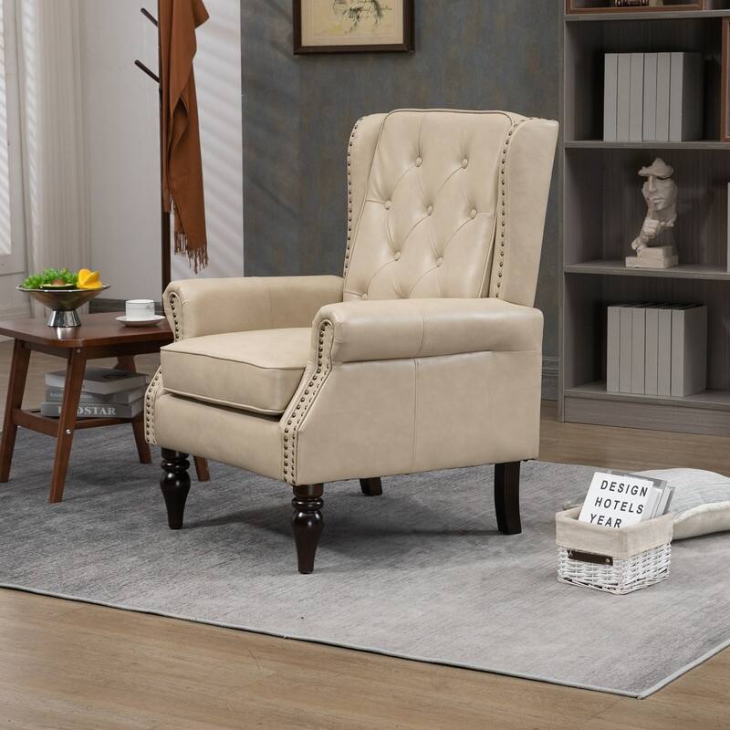 Modern Wood Frame Accent Armchair - Supportive PU Leather Lounge Chair for Living Room & Bedroom