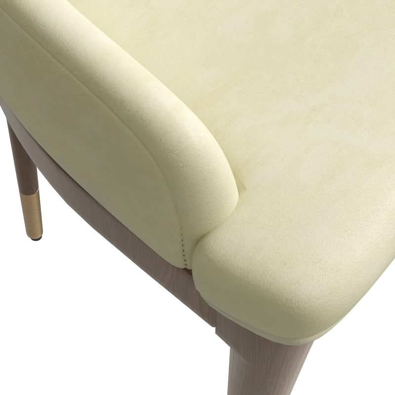 Dining Chair Upholstered in Leather with Rubberwood Frame Set of 2 Side Chair High Back and Gold Accent Legs