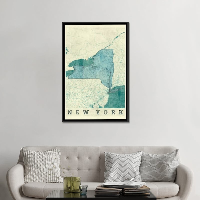 iCanvas "New York Map" by Hubert Roguski Framed