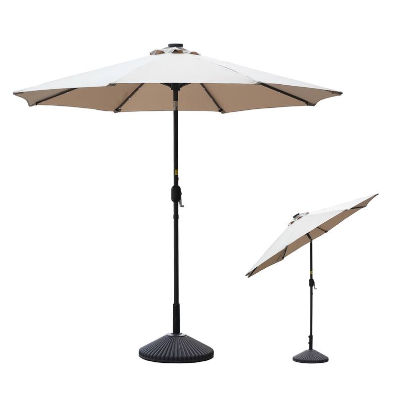 Clihome 9-Ft Outdoor 32 LED Solar Market Umbrella with Tilt & Crank - Beige
