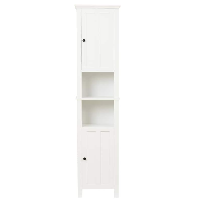 White MDF Wood 67-Inch Tall Tower Bathroom Linen Cabinet