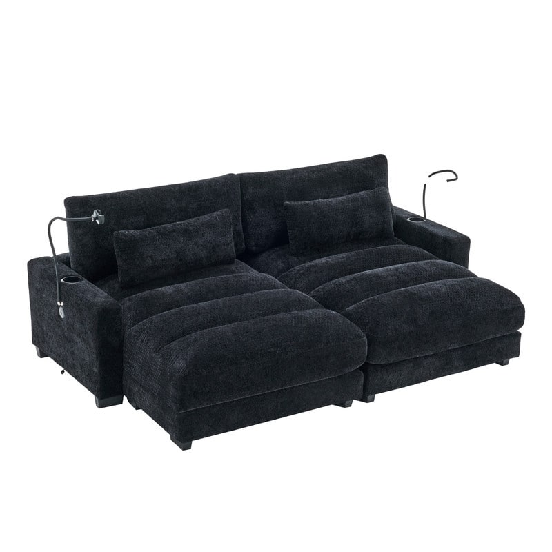 Chaise Lounge Chair Upholstered Modular Sofa with Cup & Phone Holders