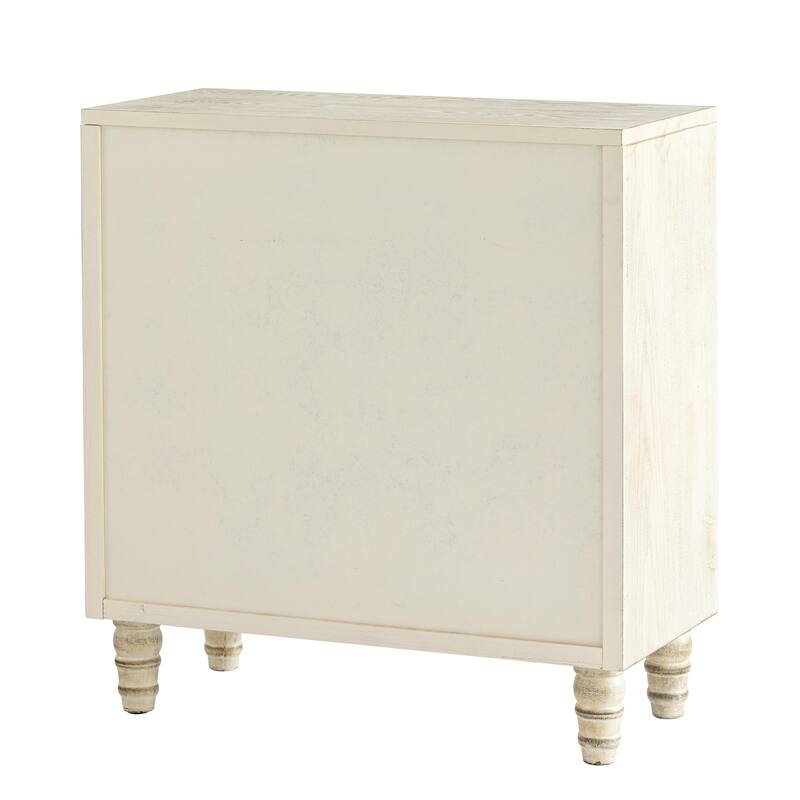 COZAYH Farmhouse Storage Cabinet with Craft Flower Motif Front, Distressed Boho Buffet Cabinet, French Country, Weathered White
