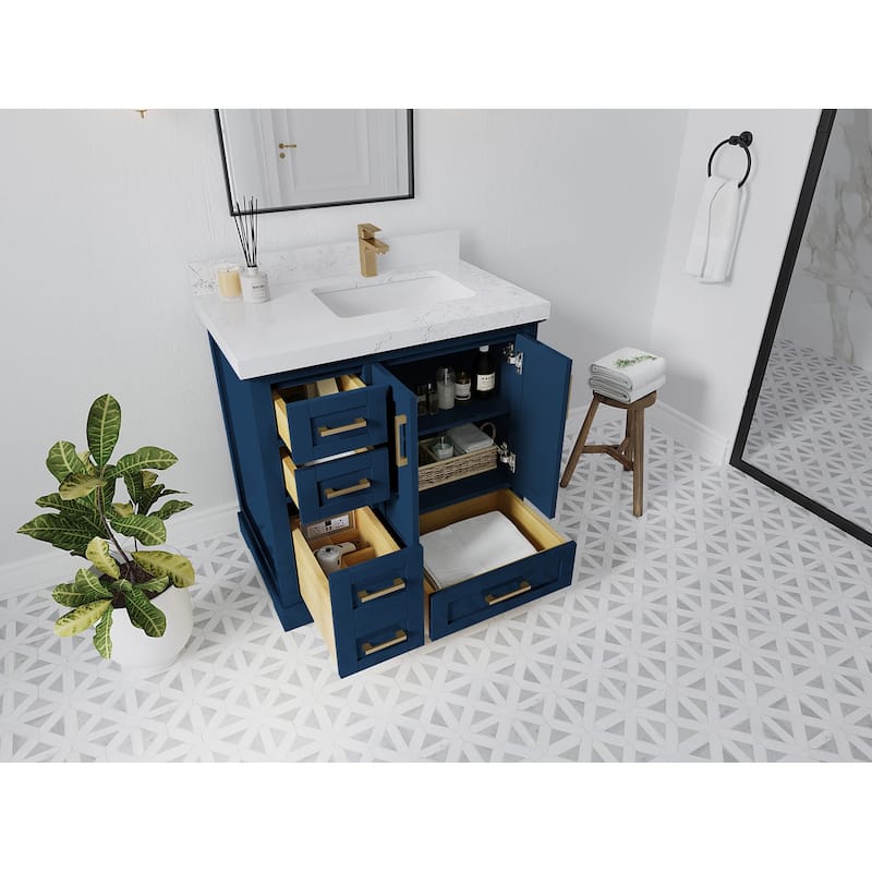 Willow Collections 36 x 22 Boston Right Offset Sink Bathroom Vanity with Quartz or Marble Countertop