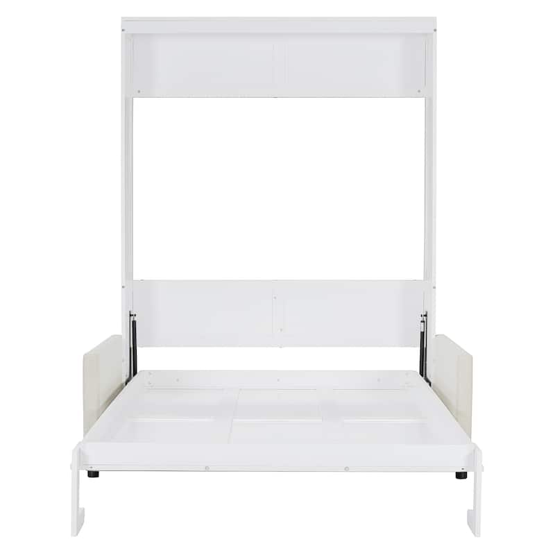 Full Size Wall Bed with Built-In Sofa and Storage, Space-Saving Murphy Bed with Fold-Out Design