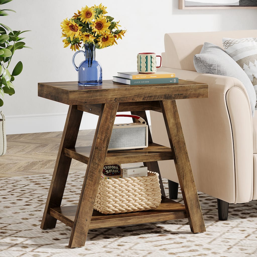 End Table with Storage, Wooden Side Table, Bedside Table for Living Room, Bedroom Small Spaces