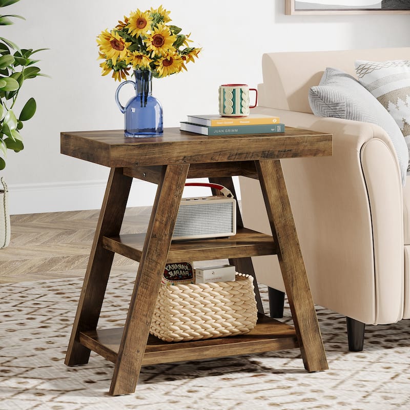 Side Table with Storage, Nightstand, Wooden End Table, Sofa/Bedside Table for Living Room, Bedroom