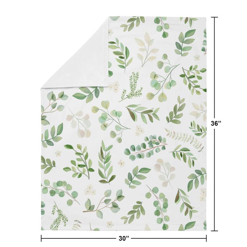 Floral Leaf Girl Baby Receiving Security Swaddle Blanket - Green White Boho Watercolor Botanical Woodland Tropical Garden
