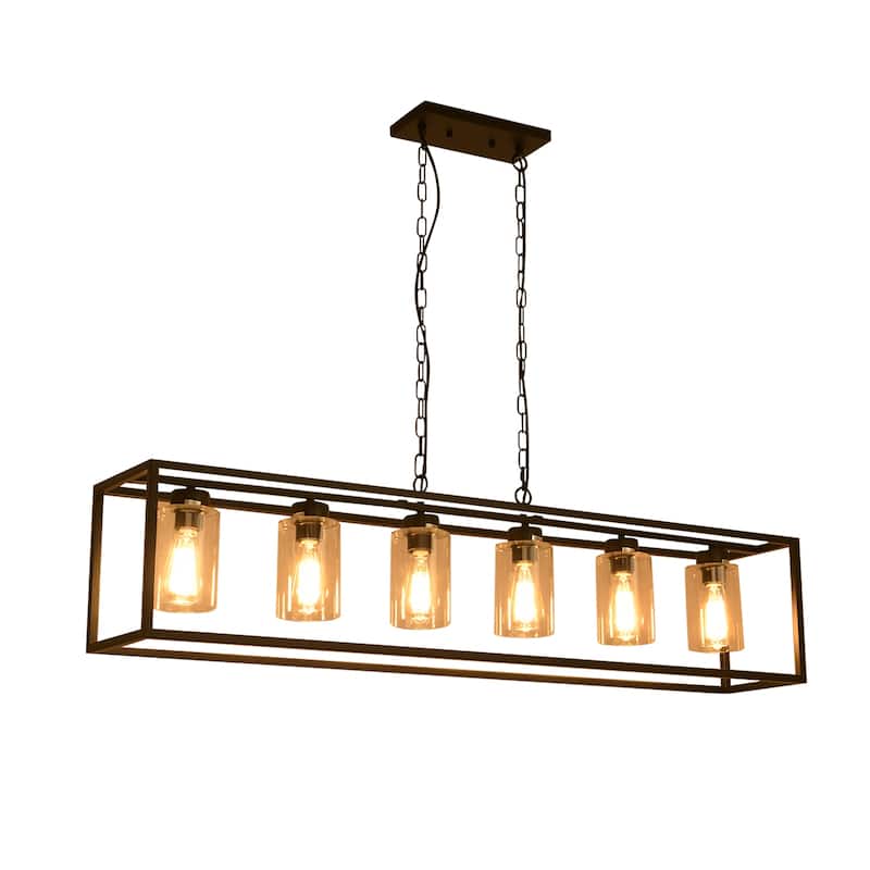 6-light Antique Black Metal Glass Chandelier