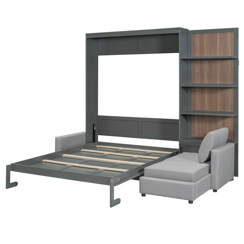 Queen Size Smart Murphy Bed - Space-Saving Wall Bed with Sofa and Shelves
