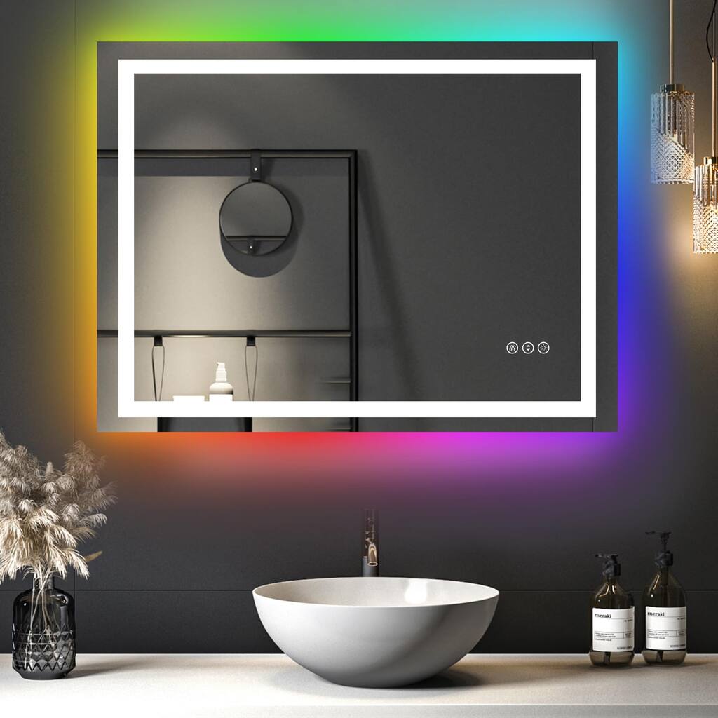 RGB Backlit Mirror Anti-Fog Tempered Glass Bathroom Vanity Mirrors with UL and 3-Year Warranty