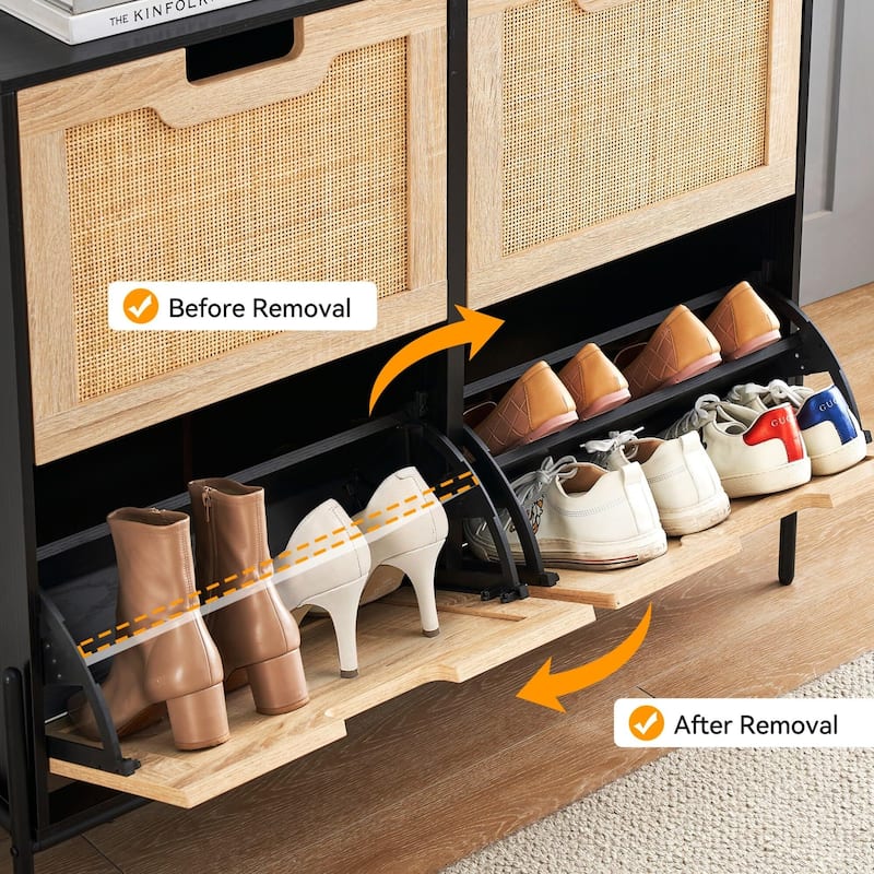 Rattan Shoe Cabinet with 4 Flip Drawers and 1 Small Drawer