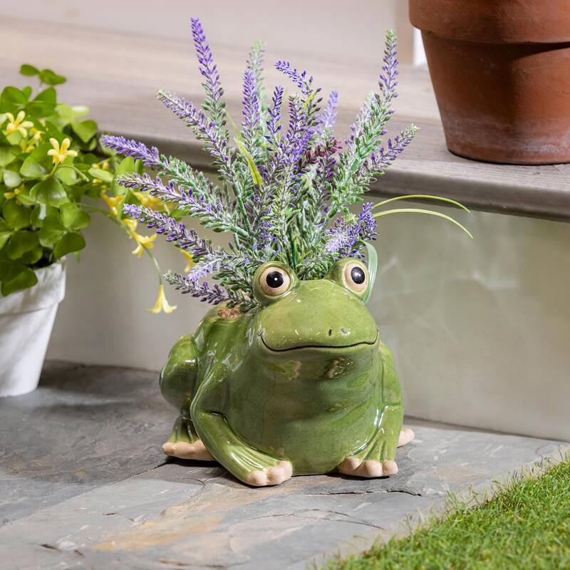 9" Ceramic Frog Planter