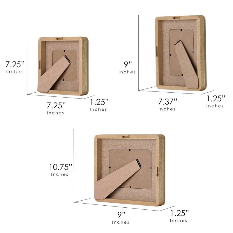 American Art Decor Triptych of Memories 3-Piece Box Top Photo Frame Set - 10.75" x 9", 9" x 7.37", 7.25" x 7.25"