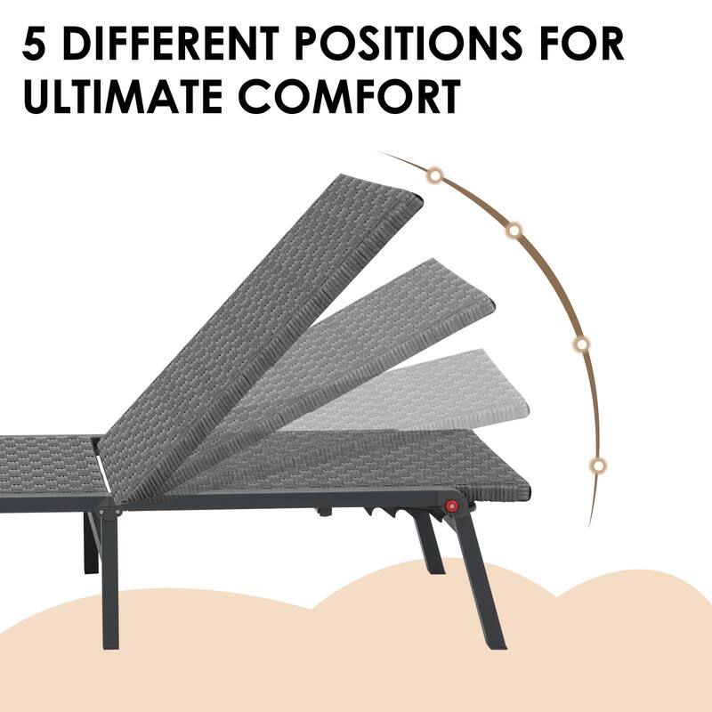 Outdoor Wicker Chaise Lounge Foldable Recliner