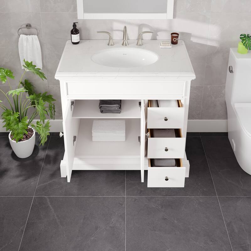 Elite Stamford Bath Vanity with Carrara Quartz Top and Porcelain Sink