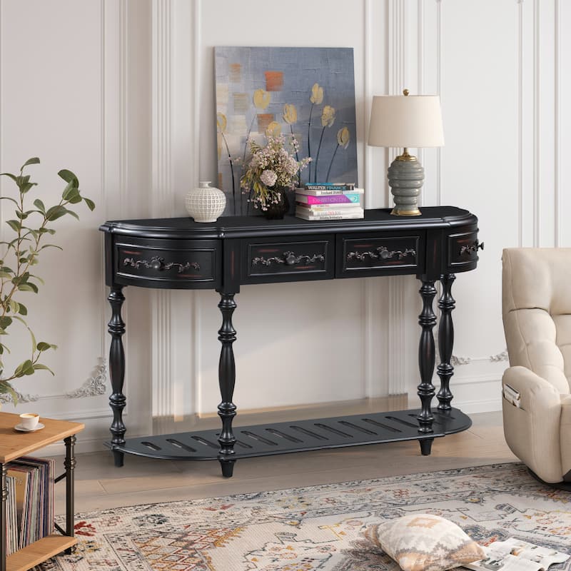 Modern Console Table with 4 Drawers and 1 Shelf - Black