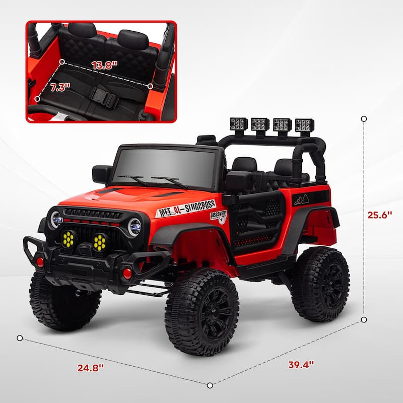 12V Ride on Truck Red Off-Road Toy Car with LED Lights, Battery Powered Ride on Car with Parent Remote