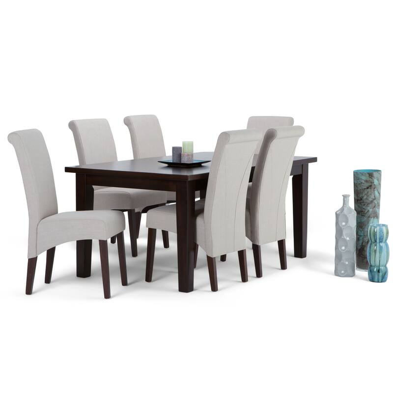 WYNDENHALL Franklin Transitional 7 Pc Dining Set with 6 Upholstered Dining Chairs and 66 inch Wide Table