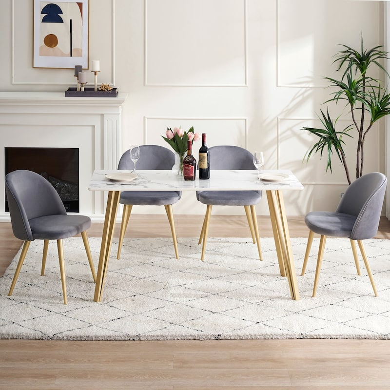 ivinta White Marble Dining Table, Modern Rectangle 55 inch Dining Room Table