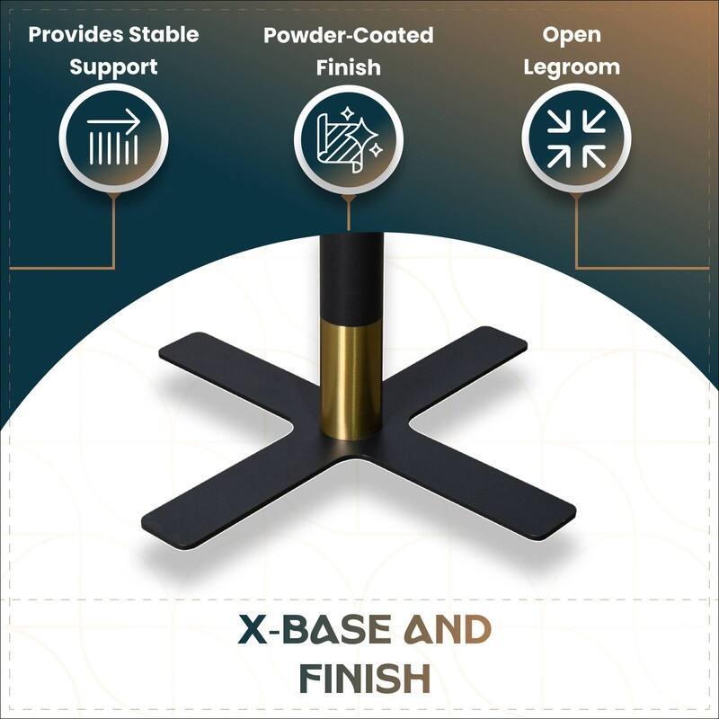 Vail Round Dining Table 27 in. Sintered Stone Tabletop in Black Stainless Steel Cross X-Shape Pedestal Base