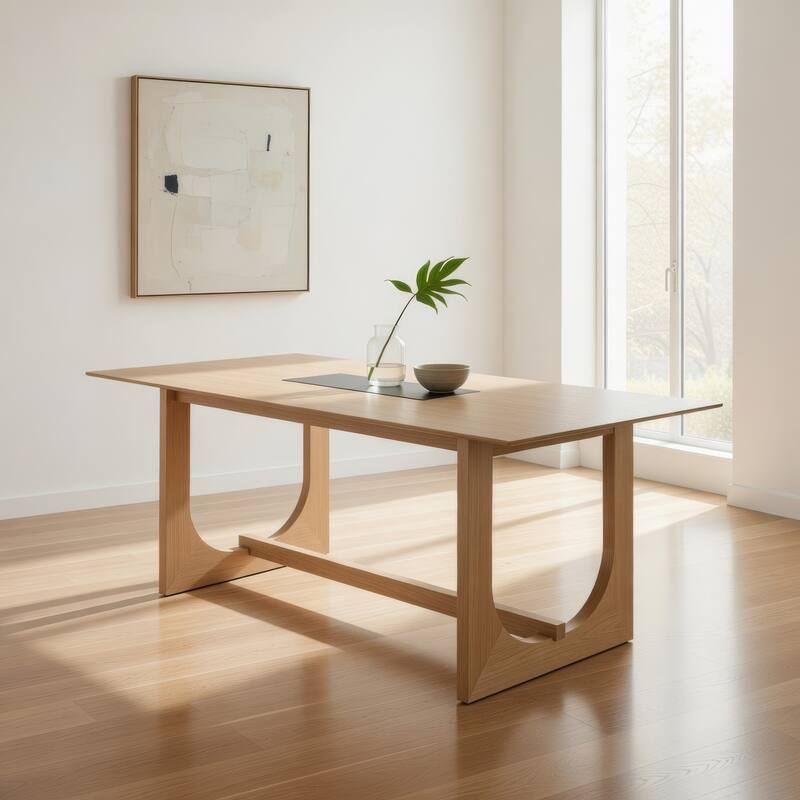 Yodo Rectangular Dining Table, U Sled Base, Natural Brown Wood 71 Inch