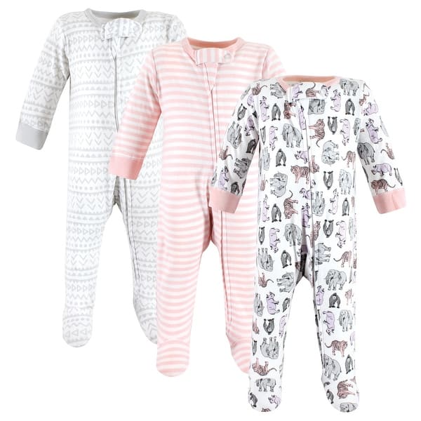 slide 1 of 1, Touched by Nature Infant Girl Organic Cotton Sleep and Play, Girl Endangered Safari 0-3 Months - Girl Endangered Safari
