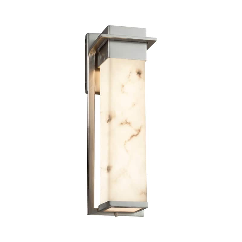 Justice Design LumenAria Pacific Brushed Nickel Outdoor Wall Sconce, Faux Alabaster Shade