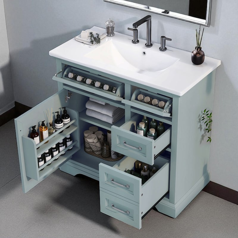 36" Bathroom Vanity Set with Ceramic Undermount Sink, Soft-Close Hinges & Tip-Out Drawers for Smart Storage