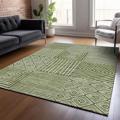 Machine Washable Indoor/ Outdoor Modern Mosaic Chantille Rug