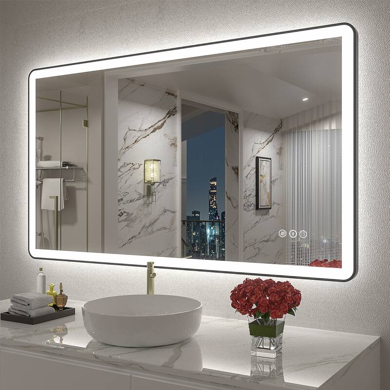 KIOTEE Rectangular Framed Front & Back LED Lighted Anti-Fog Tempered Glass Bathroom Vanity Mirror with ETL and 3-Year Warranty - 40x24