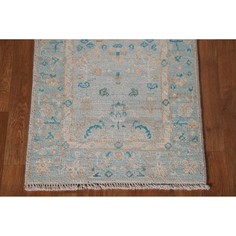 Light Blue Oushak Vegetable Dye Accent Rug Handmade Wool Carpet - 1'11"x 4'0"