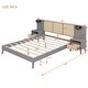 preview thumbnail 6 of 8, Queen Size Solid Wood Bed Frame with 2 Nightstands, Platform Bed with Lamps, Rattan and Wood Combination, Grey