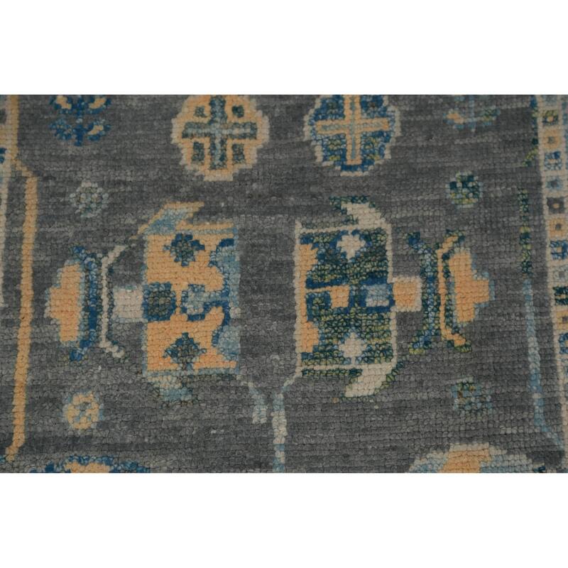 Hand Knotted Oriental 100% Wool Carpet Transitional Geometric Greys & Charcoal Oushak Runner Rug - 15' 0'' X 3' 2''