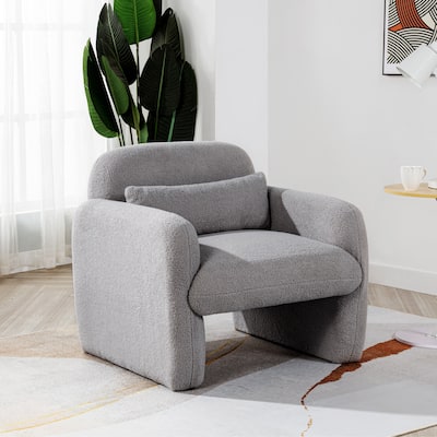 Stylish and Minimalist Teddy Fleece Single Sofa Chair with Arms and Pillow