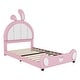 preview thumbnail 5 of 22, Twin Size Upholstered Platform Bed with Ribbit Shaped Headboard, Cute Animal Shaped Bed Frame with Bed End Storage Pocket