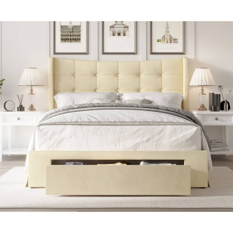 Bennett Tufted Upholstered Storage Panel Bed - Beige - Full