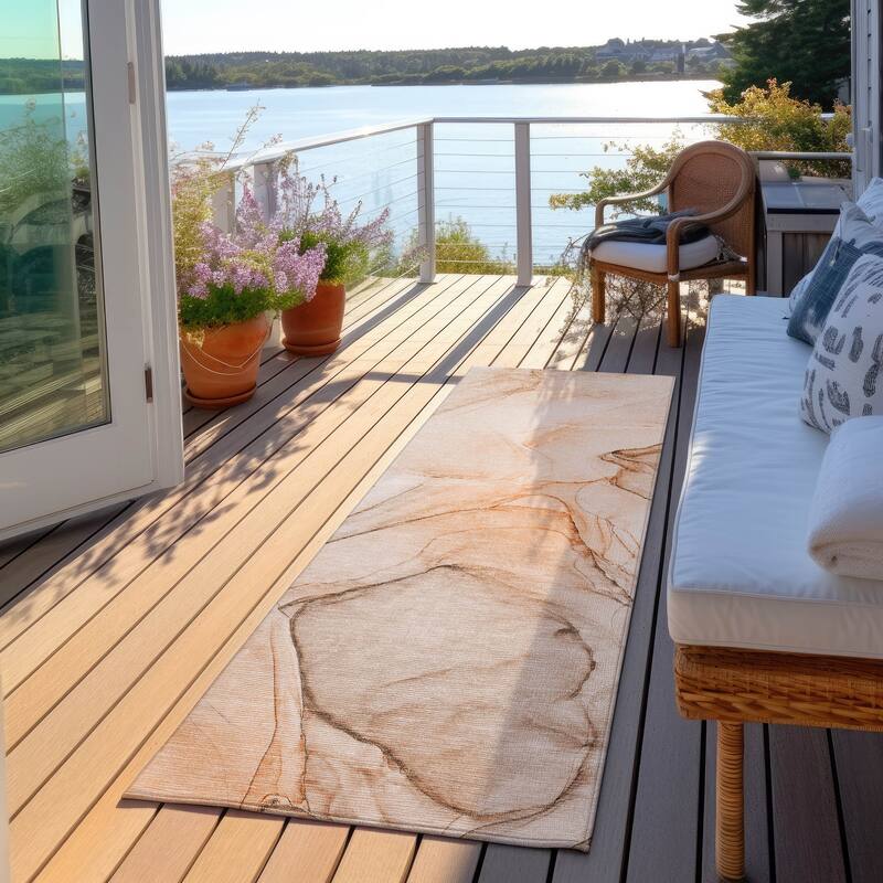 Machine Washable Indoor/ Outdoor Abstract Chantille Rug - Orange - 2'3" x 7'6"