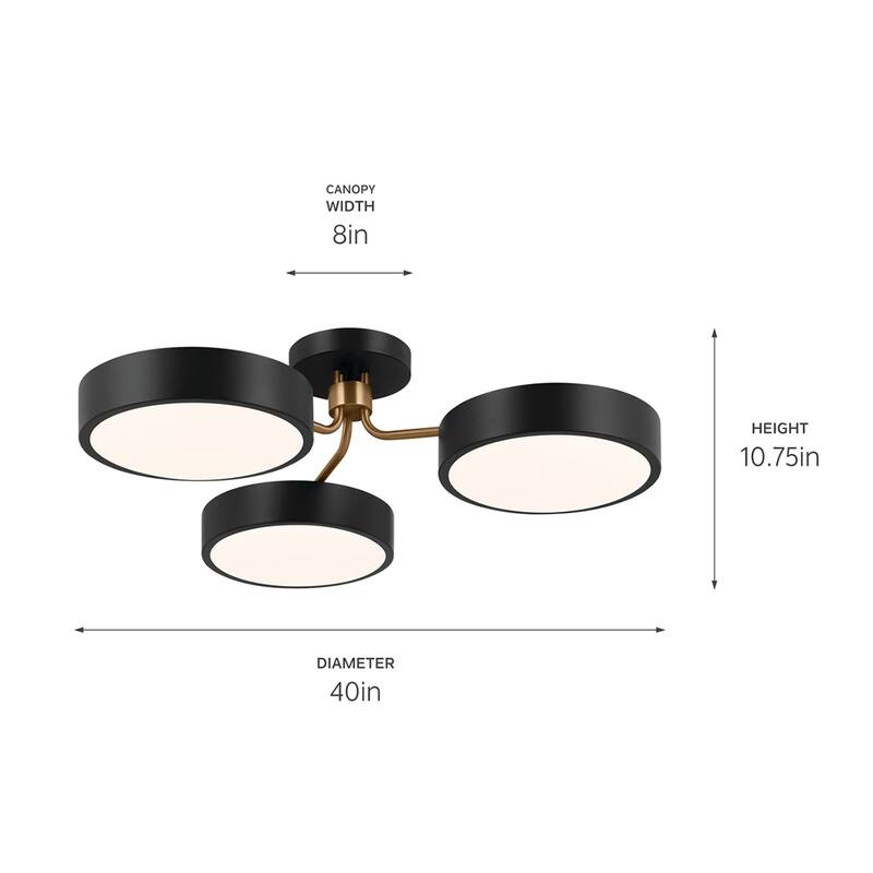Kichler Lighting Sago 40 in. 3-Light Black and Champagne Bronze Integrated LED Semi-Flush Mount Light