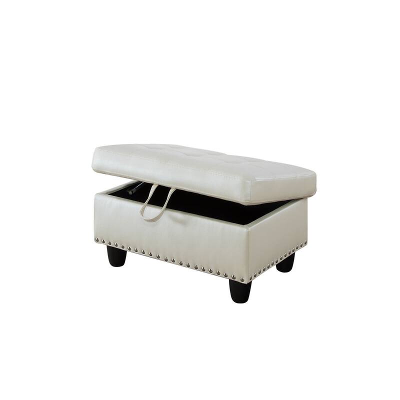 White Faux Leather Storage Ottoman for Entryway