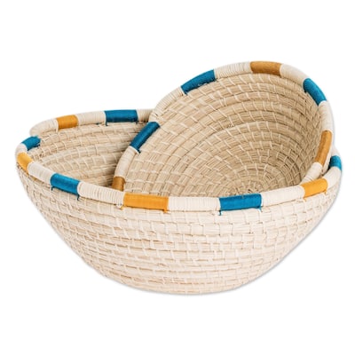 Novica Handmade Coiled Accents Natural Fiber Baskets (Pair)