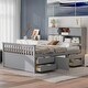 preview thumbnail 2 of 52, Captain Platform Bed Frame with Storage Bookcases, Shelves & Four Drawers Gray - Full