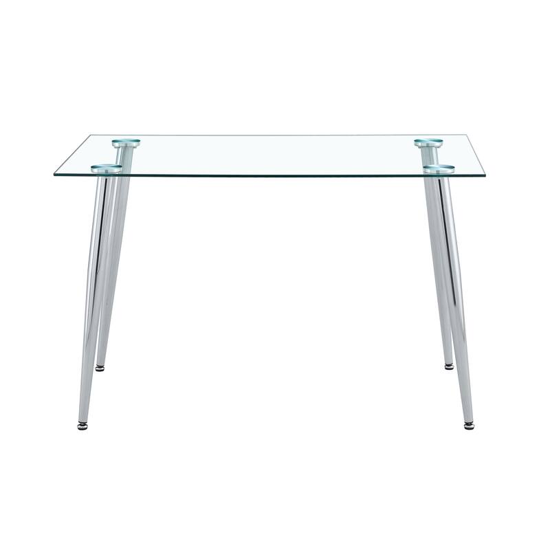 Dinning table for 4 Seats Office Table Computer Desk Modern Minimalist Rectangle Table with Wooden Coated Metal Legs - Silver+Clear