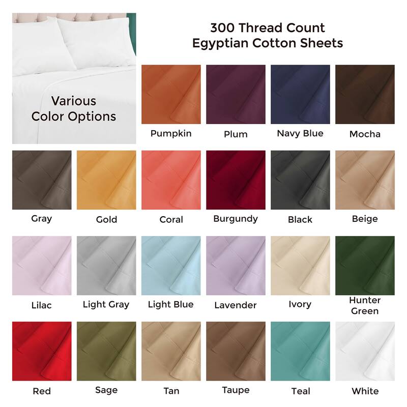 Egyptian Cotton 300 Thread Count Solid Bed Sheet Set by Superior