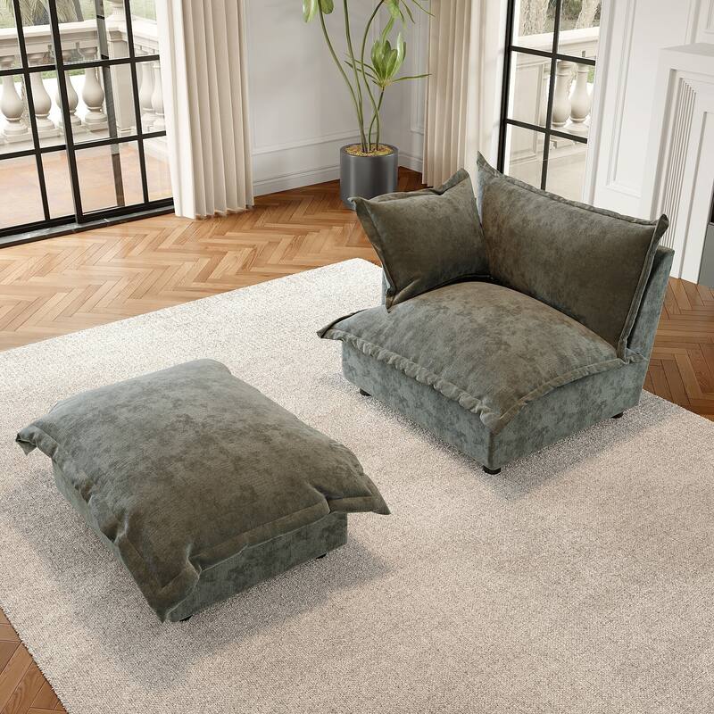 Modern Cloud Chaise Longue Accent Chair with Ottoman set