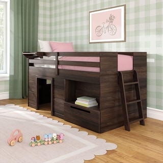 Max & Lily Farmhouse Twin Low Loft Bed with 1-drawer Storage and Shelf