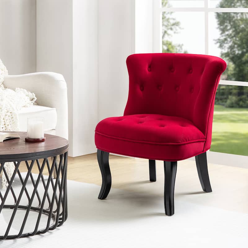 Paolino 25.1" Wide Traditional Velvet Button-tufted Back Stools with Wood Legs by HULALA HOME