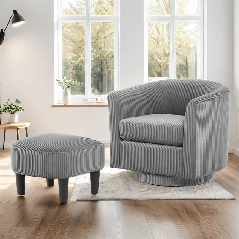 Swivel 360 Recliner Corduroy Accent Chair Single Sofa with Ottoman