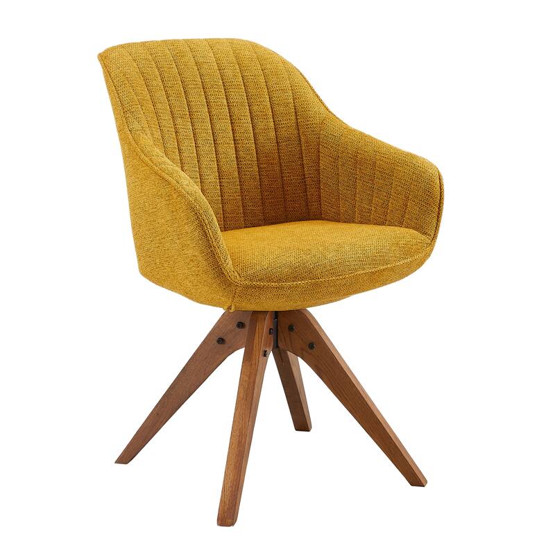 Art Leon Classical Swivel Office Accent Chair with Wood Legs - Yellow Fabric